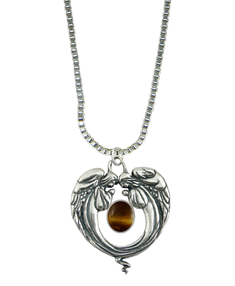 Sterling Silver Praying Angels Pendant With Tiger Eye